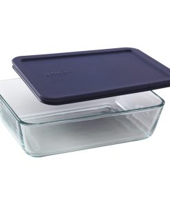 Pyrex Simply Store 6-cup Rectangular Glass Food Storage Container with Blue Lid